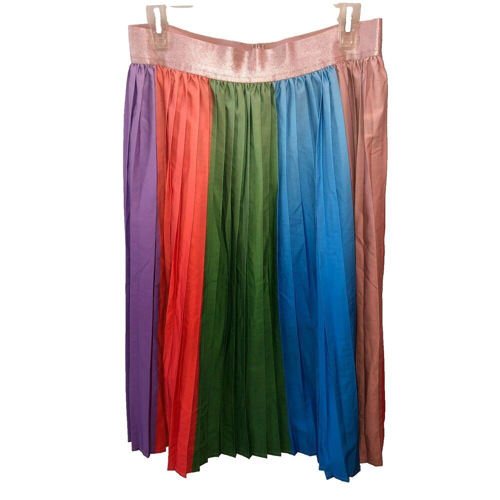 Shein Curve Size 0X Multicolor Rainbow Pleated Skirt Elastic Waist Pride Parade